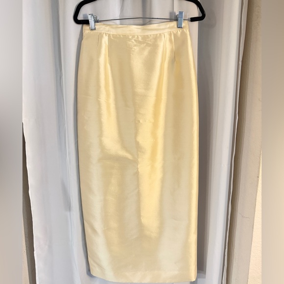 Vintage Teri Jon Nites Silk Wool Pencil Skirt | Rickie Freeman | Ivory Midi - Picture 2 of 10